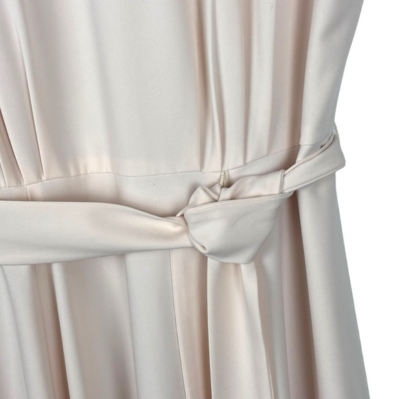 GAL MEETS GLAM ELEANOR PUFF SLEEVE TIE WAIST CREAM SATIN TWILL DRESS - Picture 11 of 16